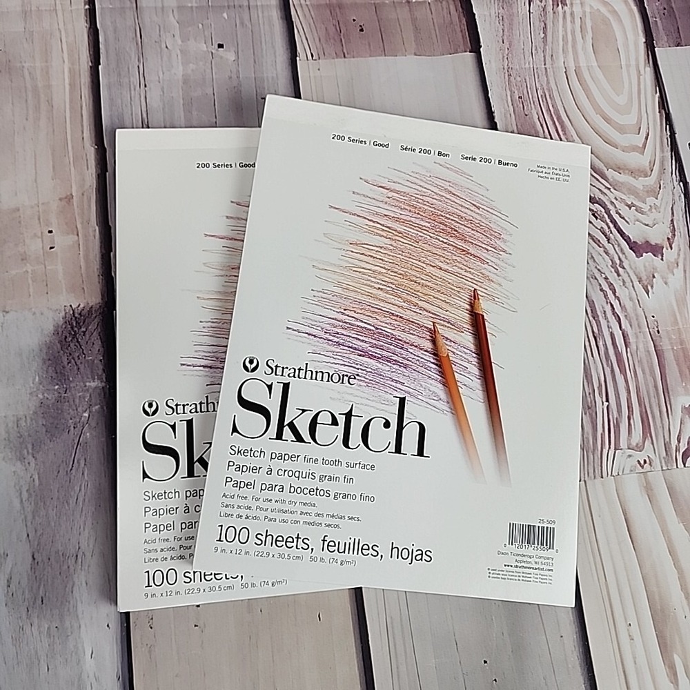 Strathmore 200 Series Sketch Pads (Lot Of 2) 9x12 100 Sheets Tape Bound White